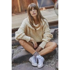 Free People Speckled Chunky Rib Turtleneck Mock Oversized Sweater Womens Size S
